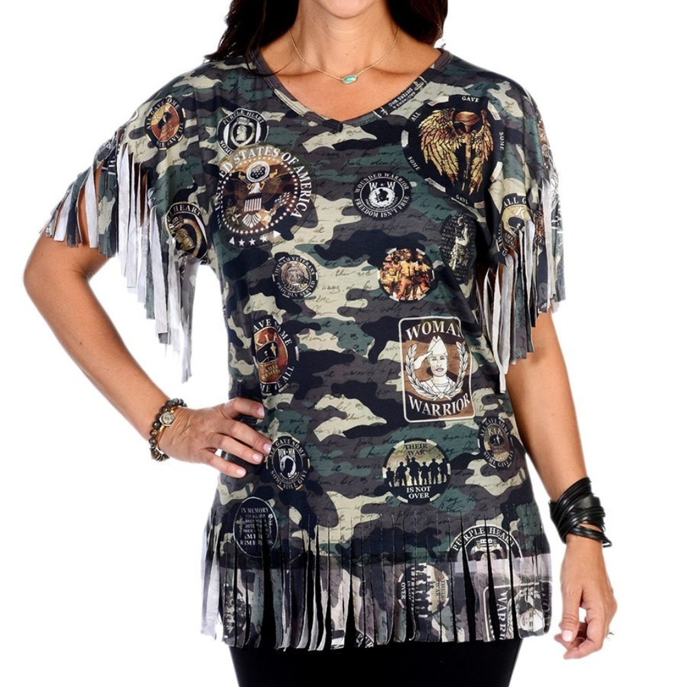 NWT Liberty Wear Camo Fringe Top - Picture 1 of 2